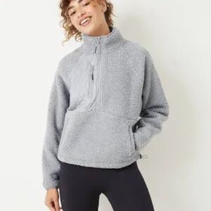 Women's Gray Fleece Sherpa half zip Jacket